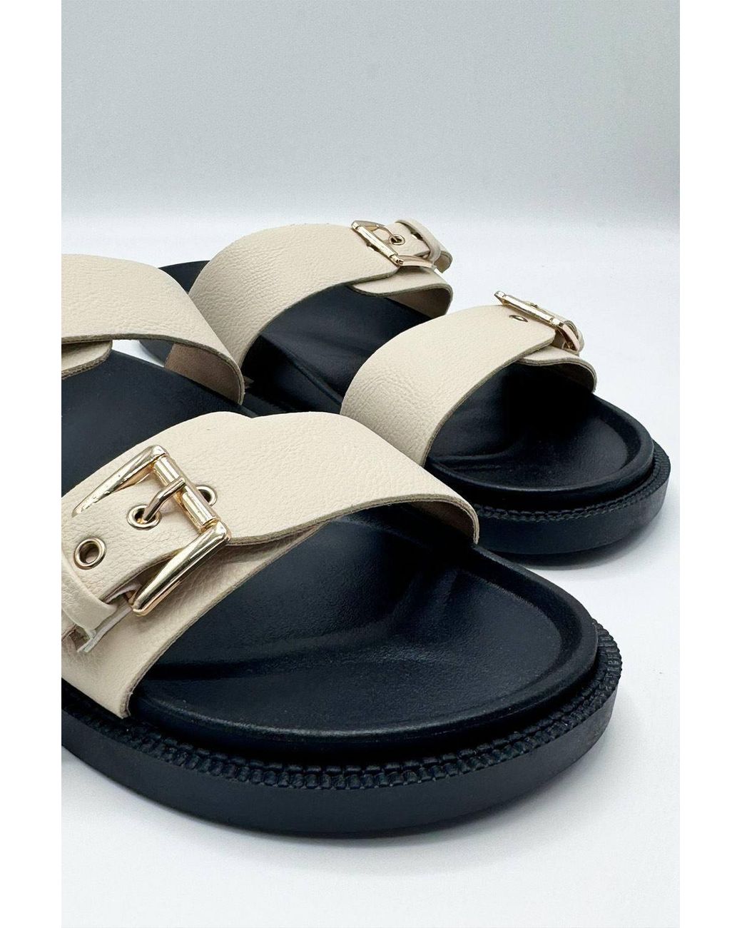 Miss Diva Gray Elise 2 Band Buckle Flat Slider