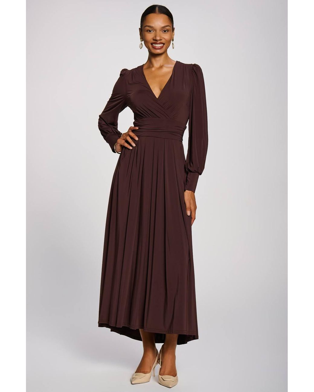 Jolie Moi Purple Long Sleeve Soft Jersey Maxi Dress