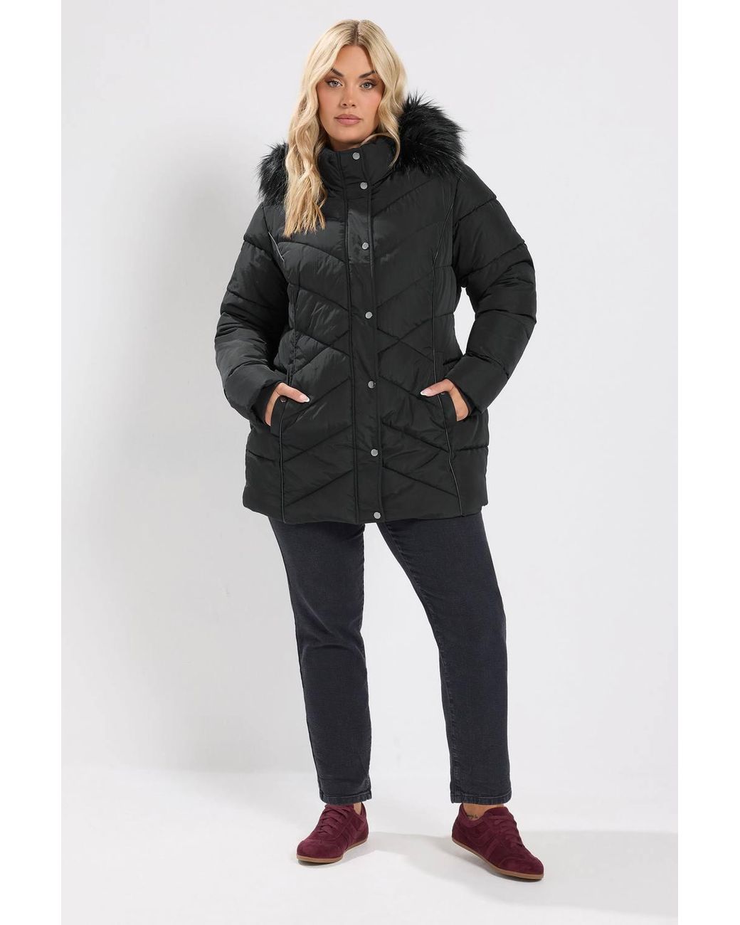 Yours Black Short Padded Coat