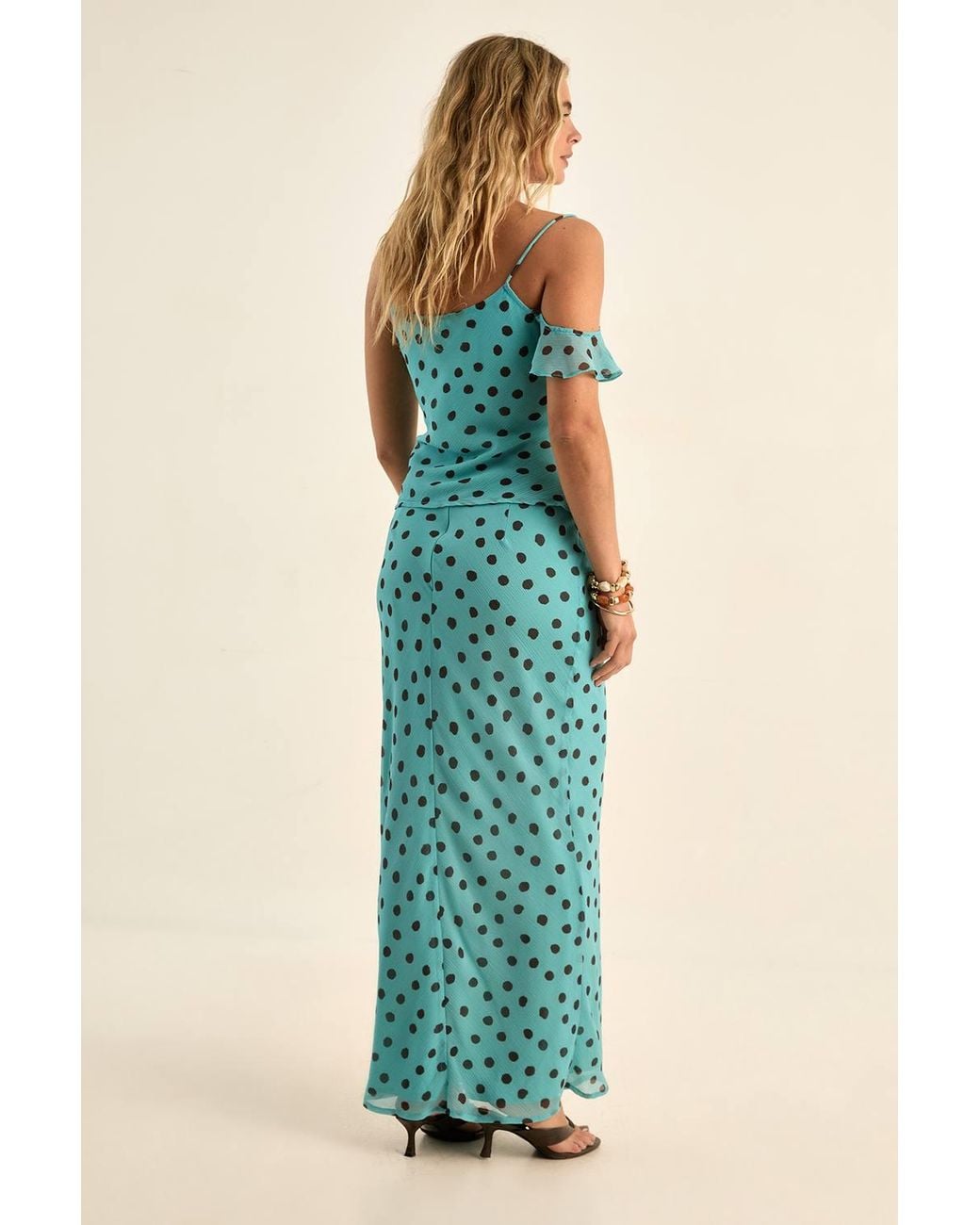Nasty Gal Blue Chiffon Polka Dot Bias Maxi Skirt Co-Ord