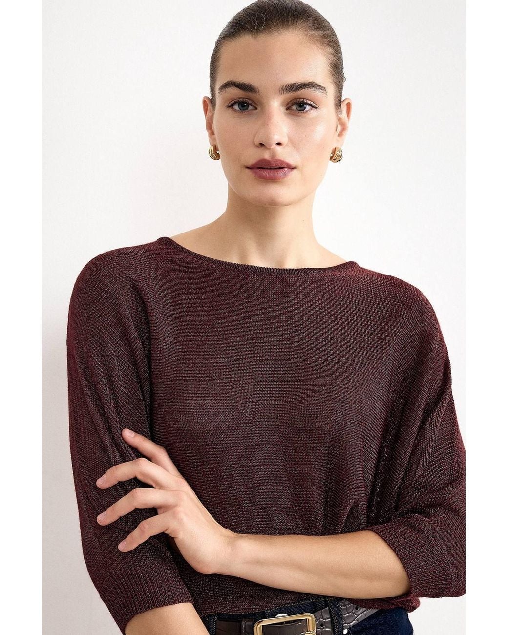 Phase Eight Red Cristine Metallic Batwing Jumper