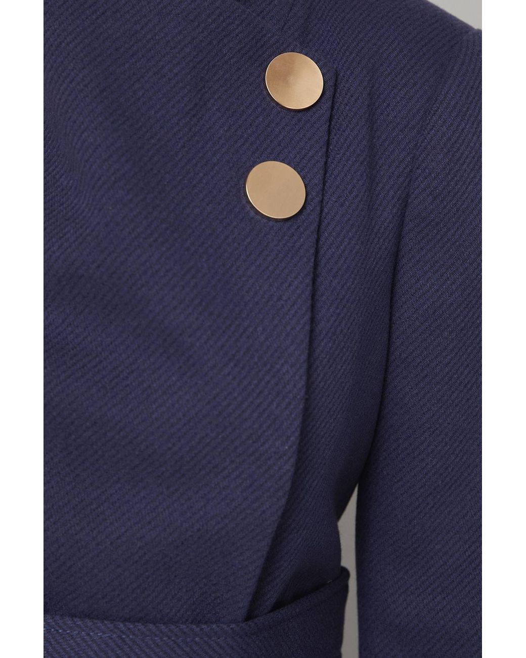 Wallis Blue Petite Funnel Neck Tie Belt Coat