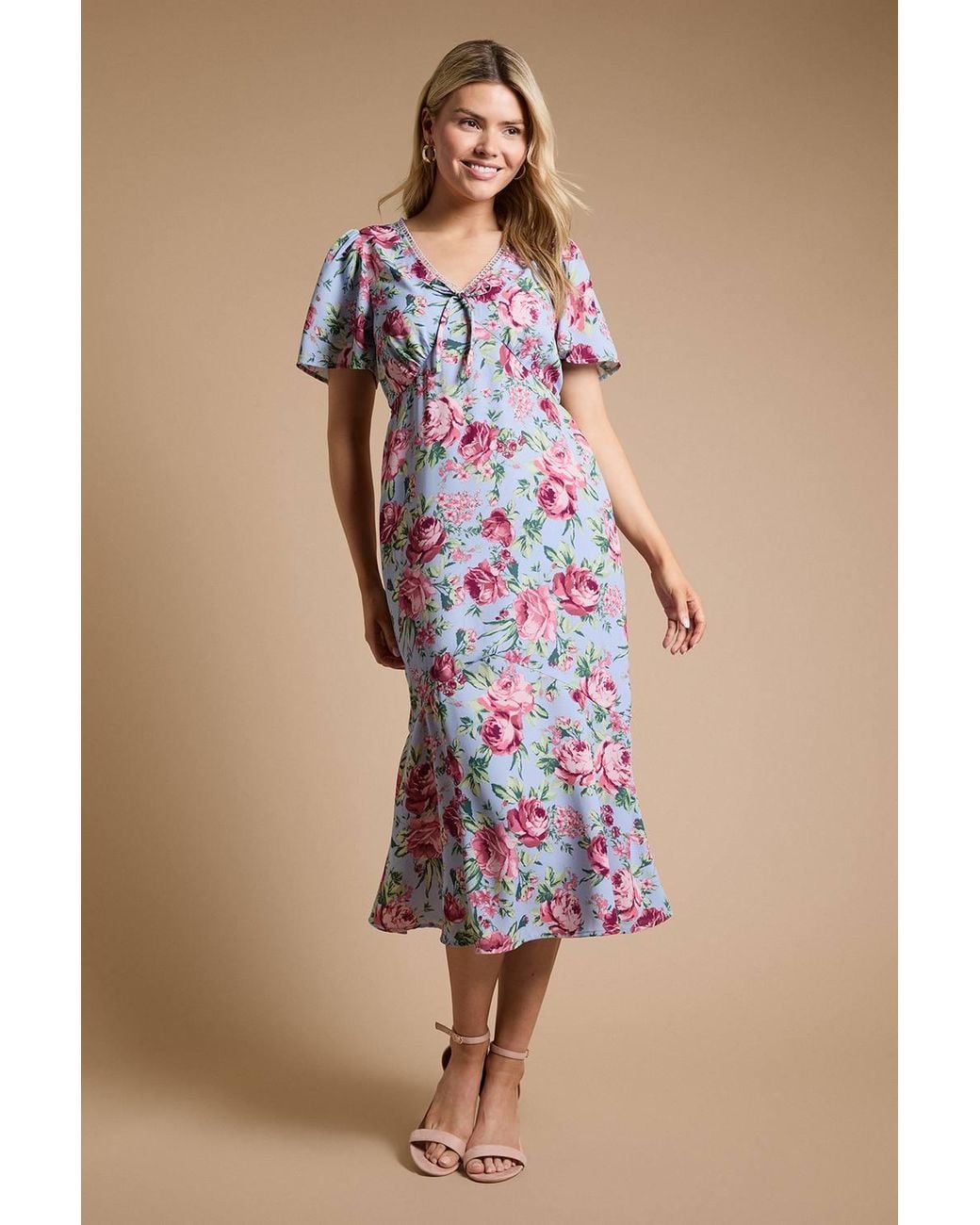 Dorothy Perkins Blue Lace Trim Angel Sleeve Maxi Dress