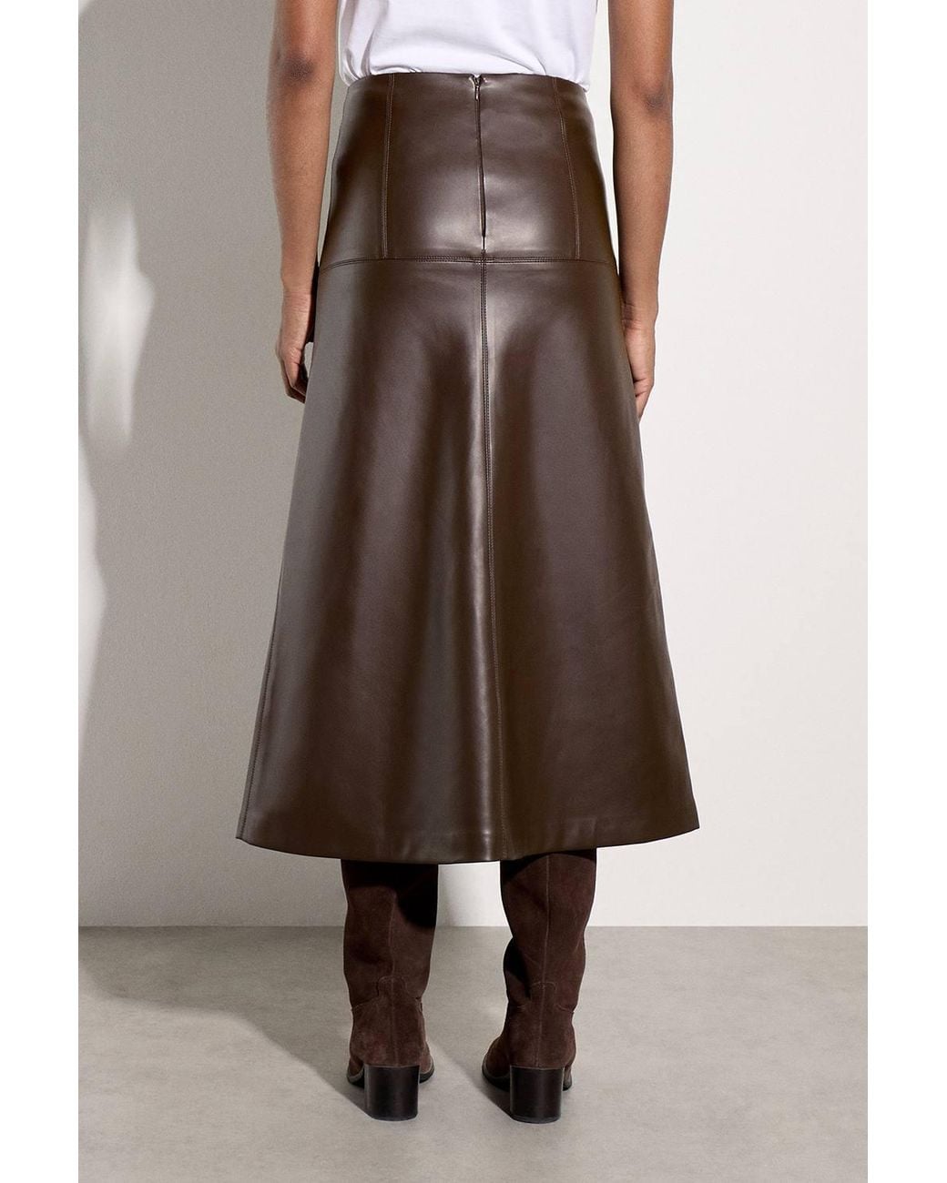 Apricot Brown Faux Leather Midaxi Skirt