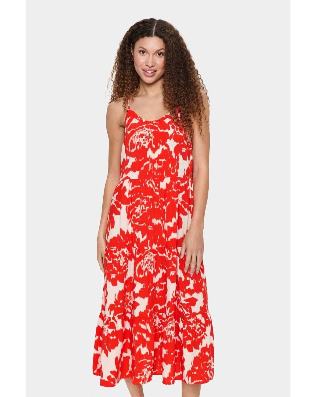 Saint Tropez Red Eda Spaghetti Straps A-Line Midi Dress