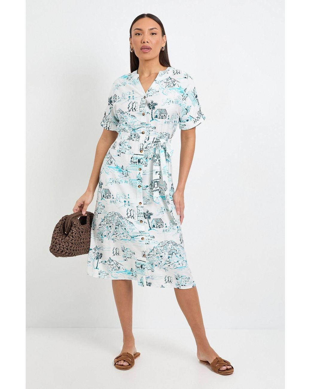 Wallis Blue Summer Roll Sleeve Midi Dress