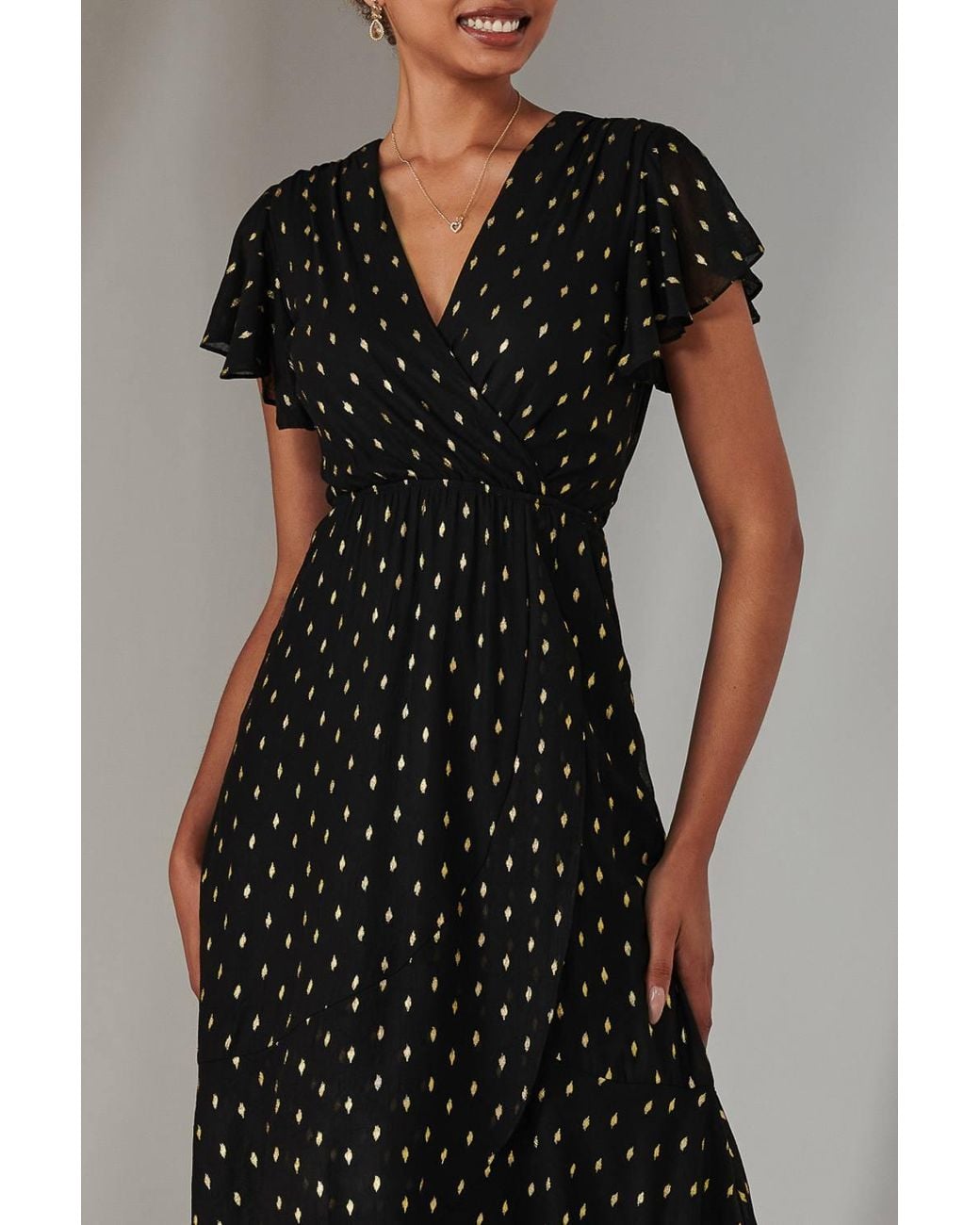 Jolie Moi Black Metallic Spot Textured Chiffon Maxi Dres Dress