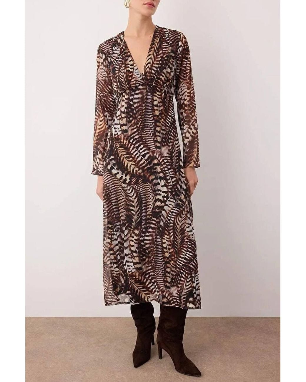 WOVCOR Multicolor Animal Print V-Neck A-Line Maxi Woven Dress