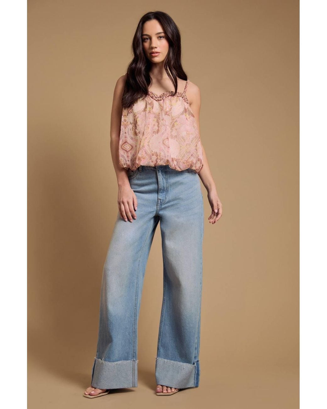 Oasis Blue Rope Neck Bubble Hem Cami Blouse