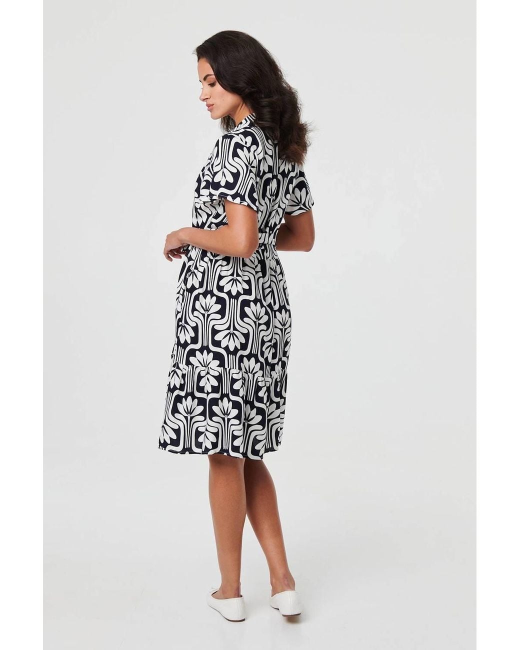 Izabel London Blue Printed Short Sleeve Mini Shirt Dress