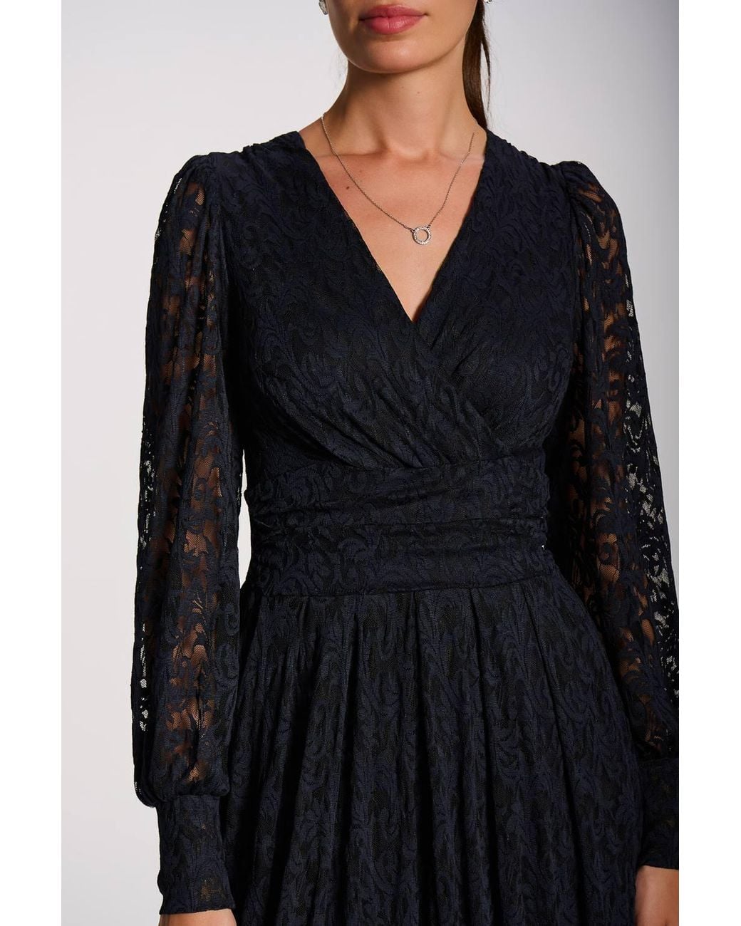 Jolie Moi Blue Long Sleeve Printed Lace Maxi Dress