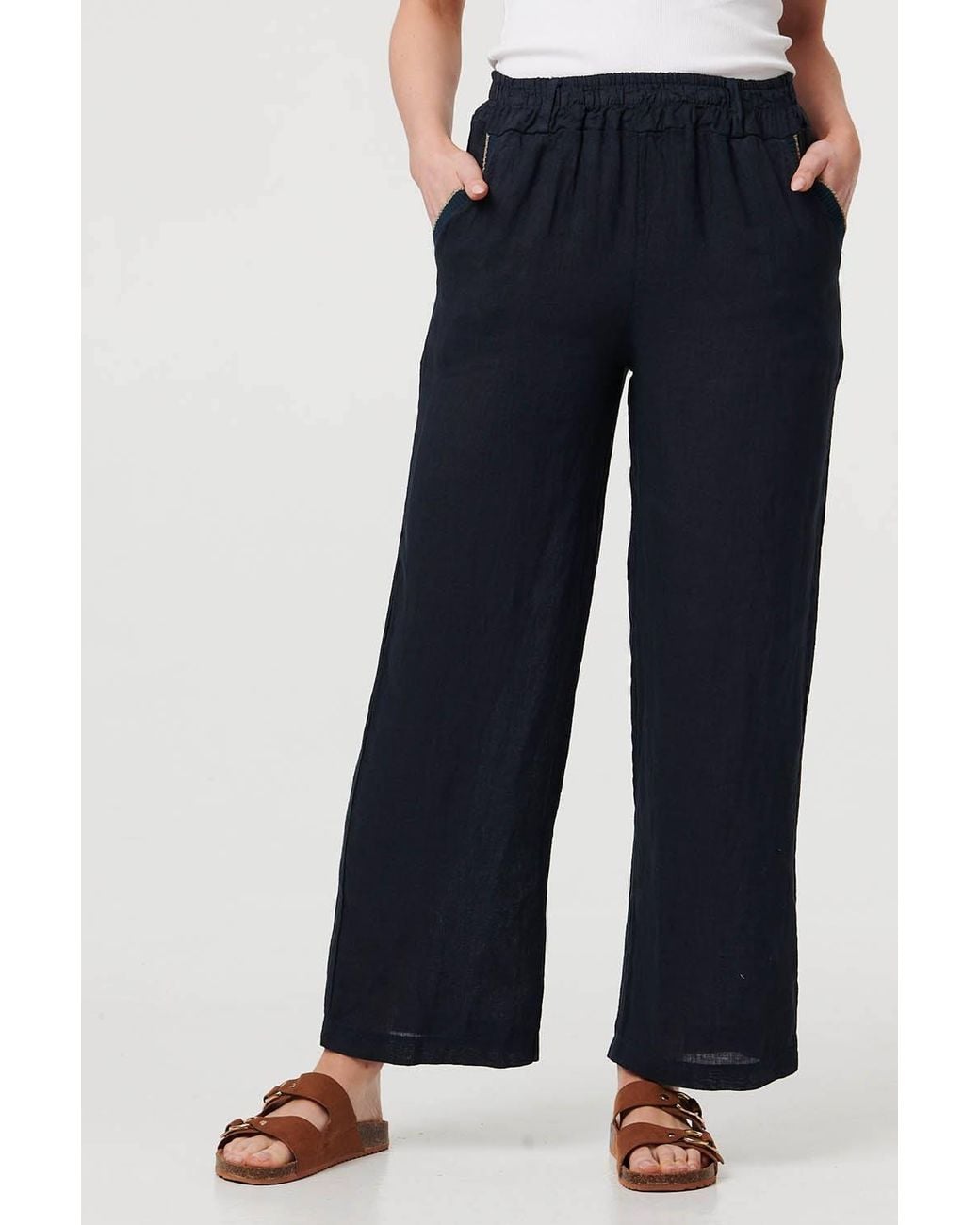 Izabel London Blue High Waist Wide Ankle Length Trousers