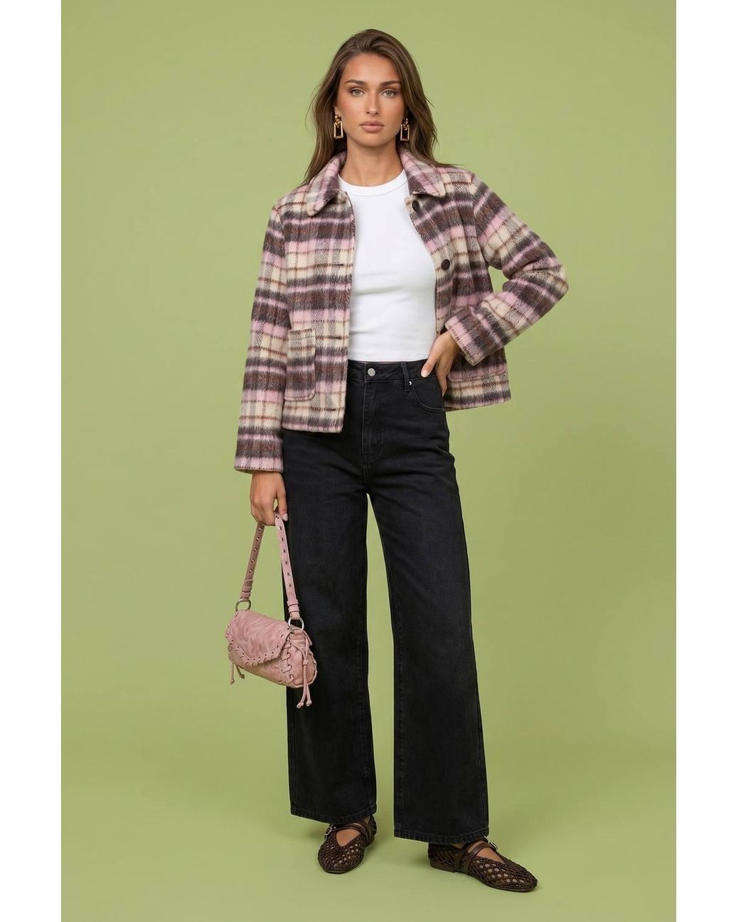 Urban Bliss Green Wool Blend Check Patch Coat