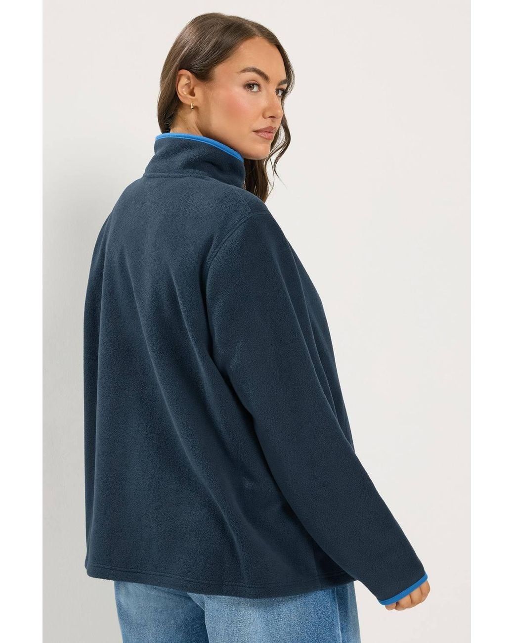 Yours Blue Contrast Quarter Zip Fleece