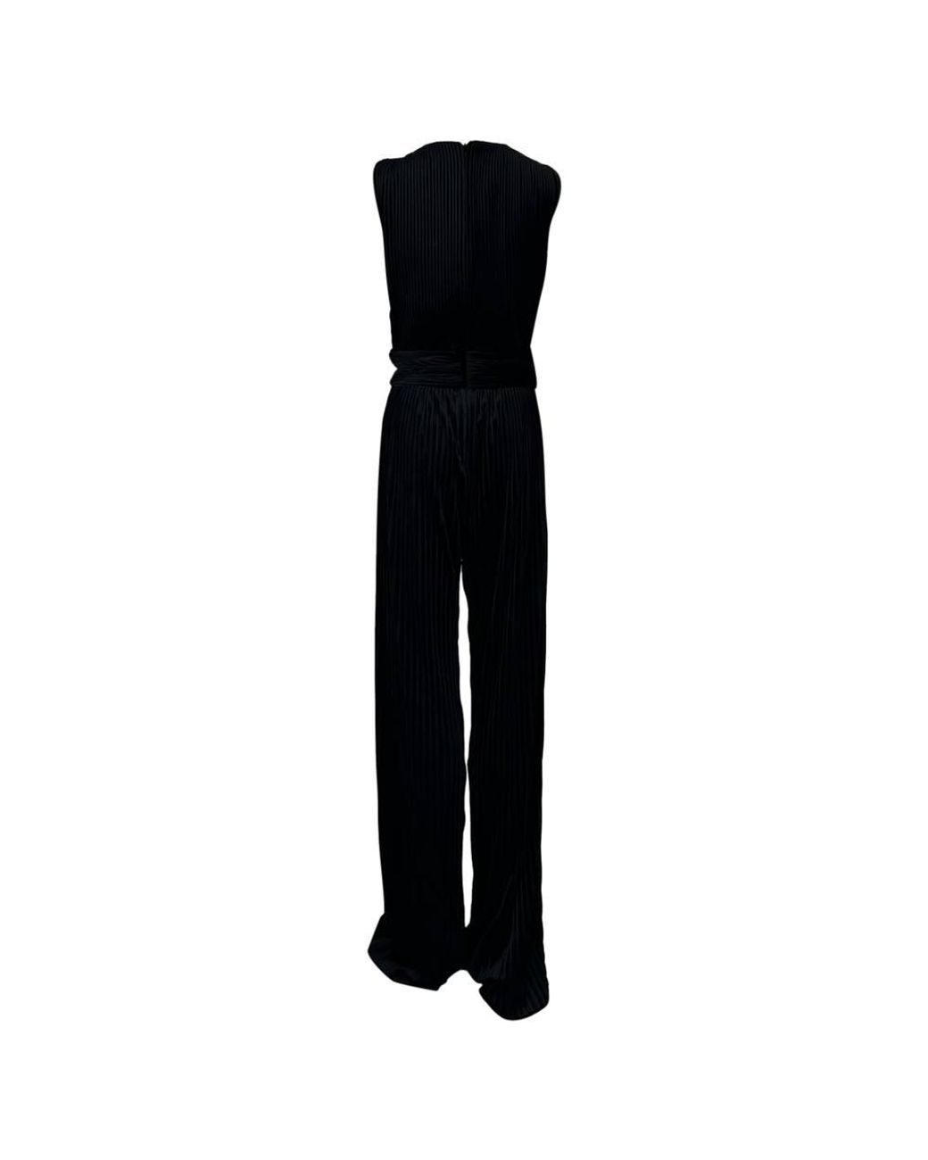 Balmain Black Preloved Aw15 Pleated Velvet Plunging Jumpsuit