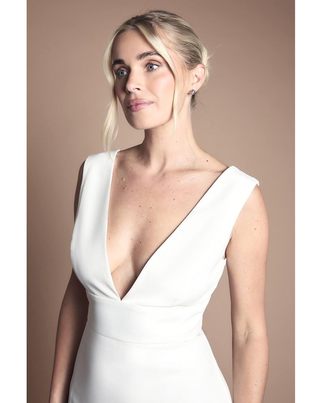 Coast Natural Honoured Petite Premium Crepe Plunge Neck Fishtail Wedding Dress