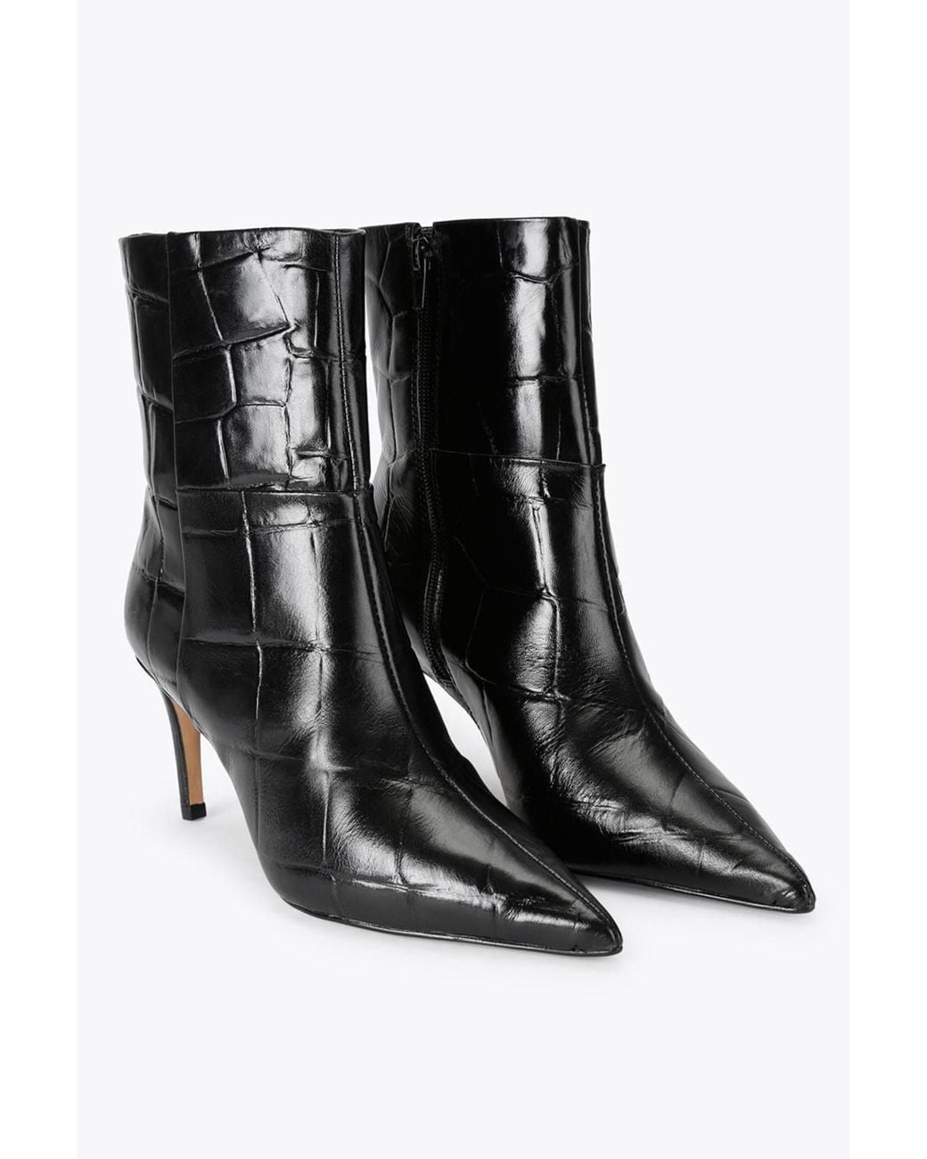 KG by Kurt Geiger Black 'Strict Ankle Boot' Croc Print Leather Boots