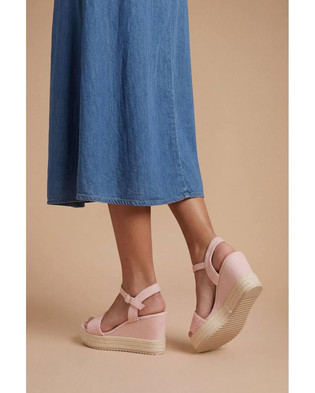 Dorothy Perkins Blue Amelie Textile Platform Open Toe Wedge Sandals