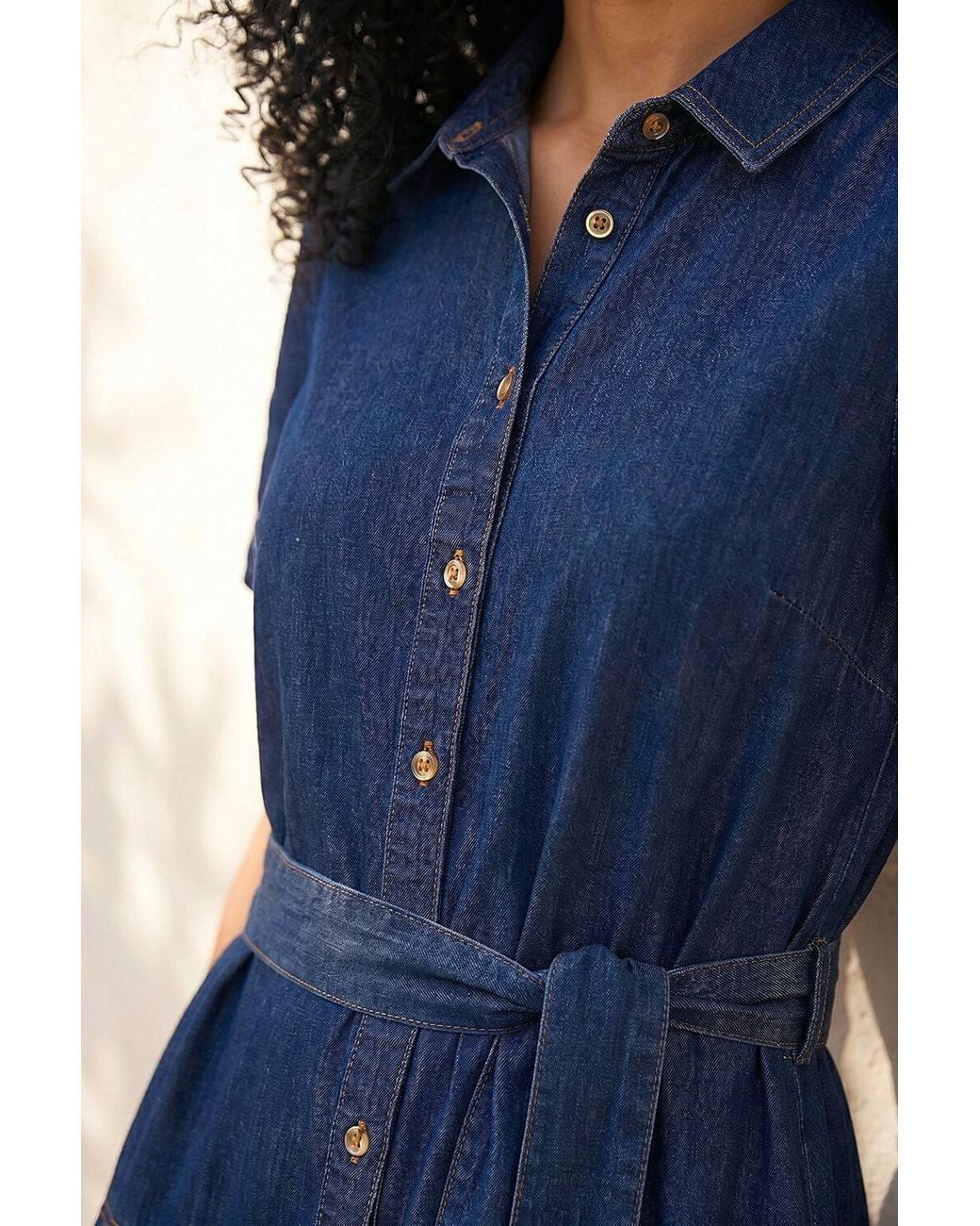 Roman Blue Denim Tiered Cotton Midi Dress