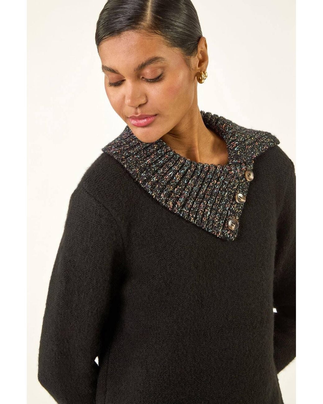 Roman Black Collared Buttoned Knit Jumper