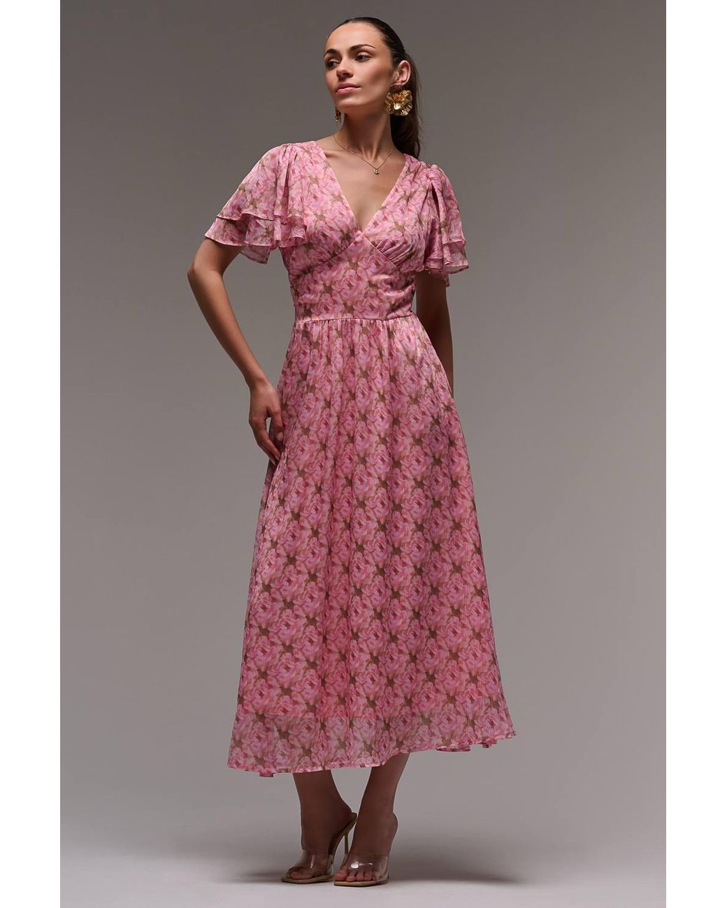 Jolie Moi Pink Layered Angel Sleeved Chiffon Maxi Dress