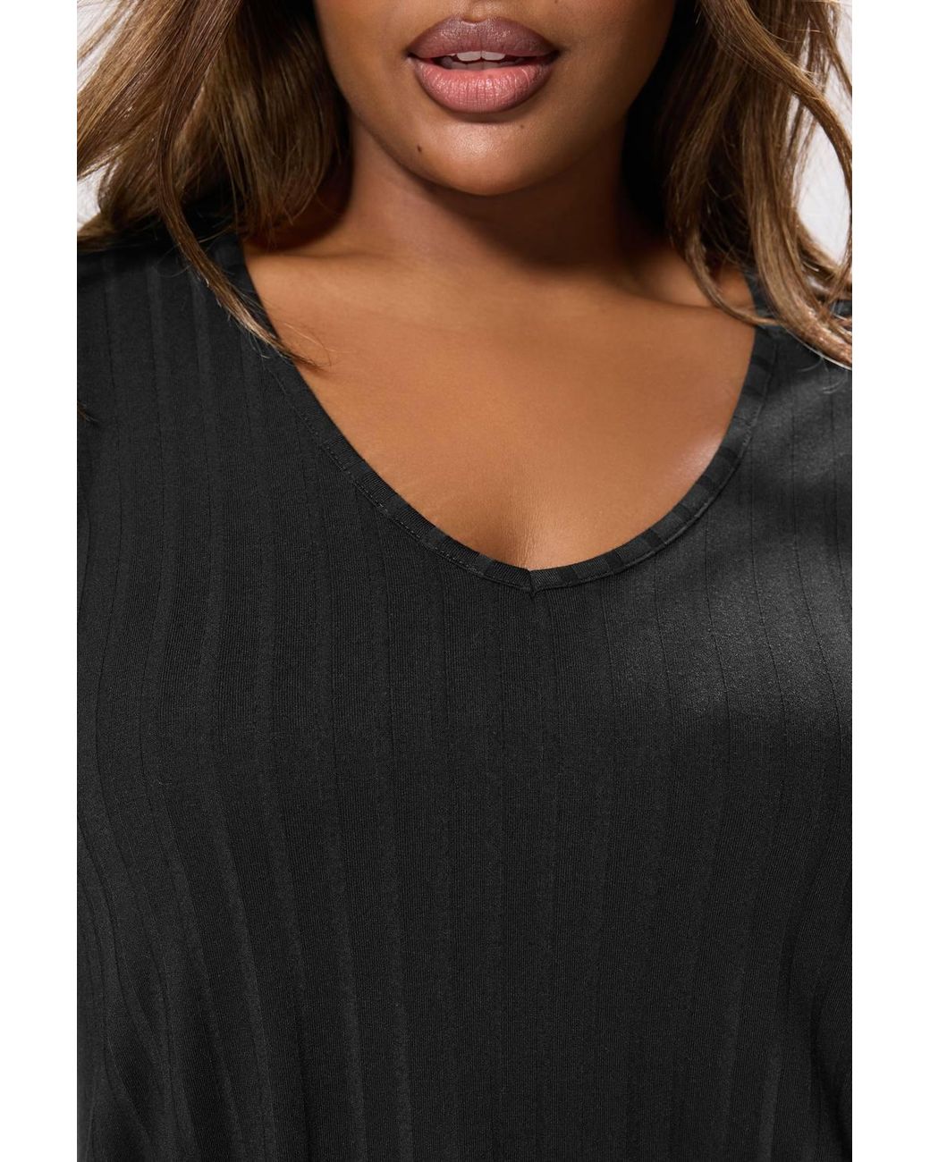 Yours Black Ribbed Swing T-Shirt
