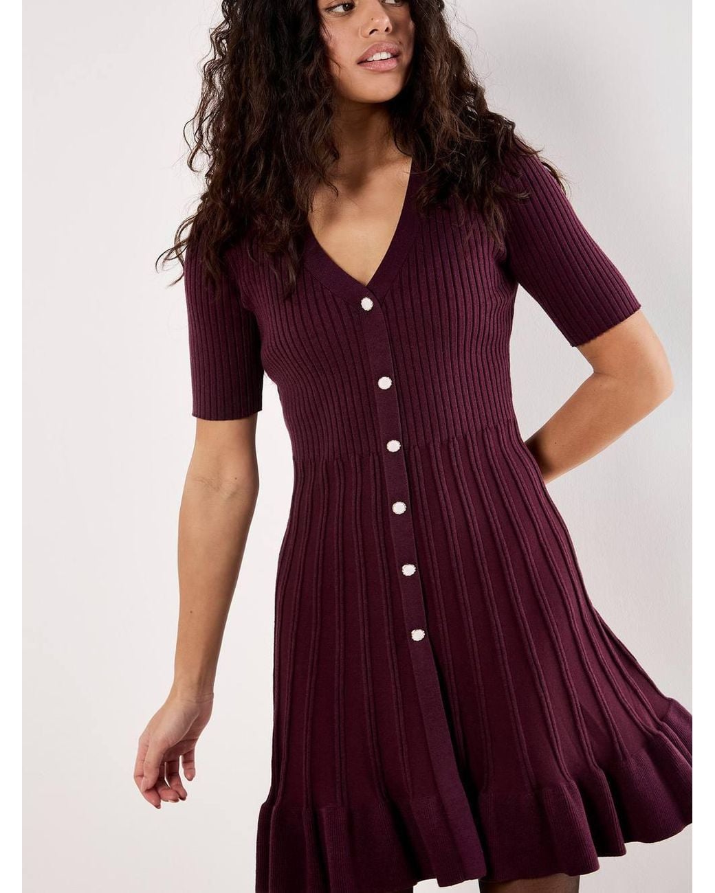 Apricot Red Ribbed Knit Fit & Flare Mini Dress