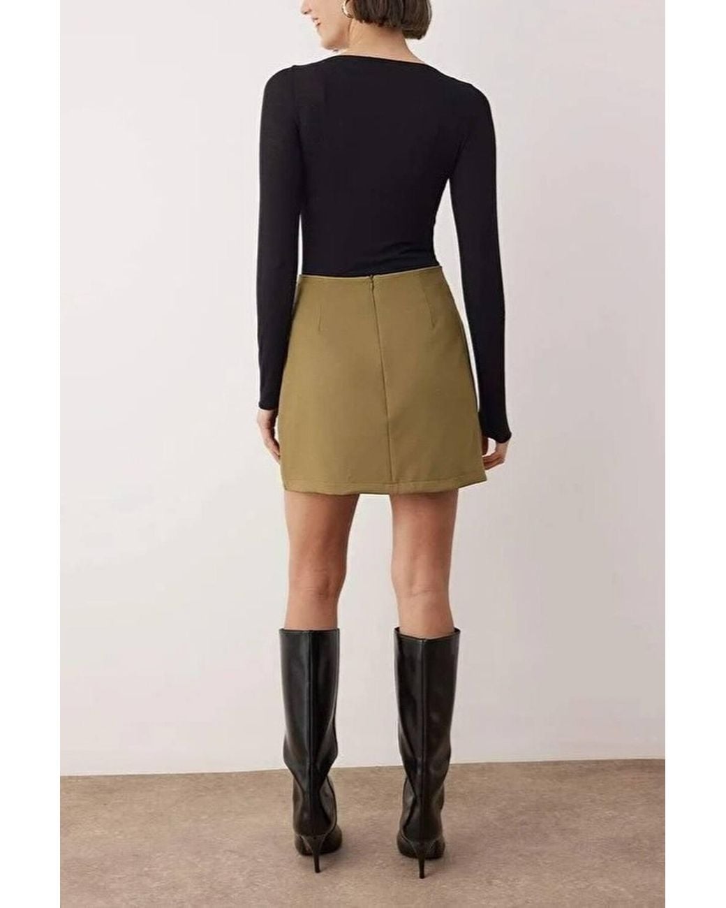 WOVCOR Green A-Line Mini Woven Skirt W/ Closure Detail