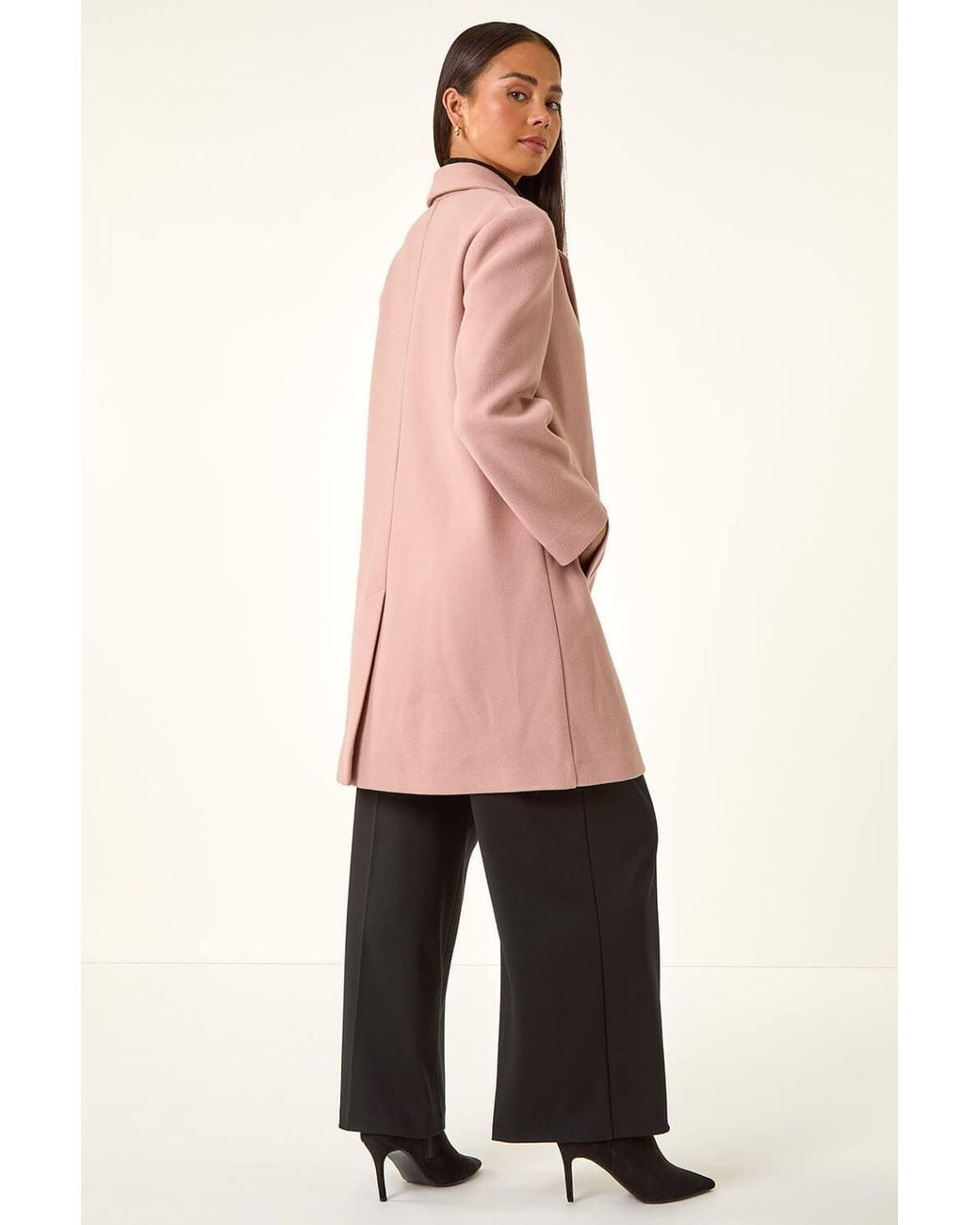 Roman Pink Petite Double Breasted Revere Collar Coat