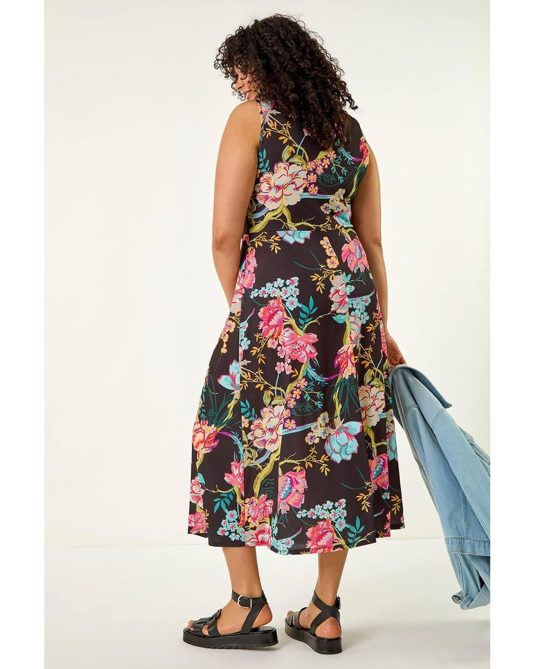 Roman White Curve Twist Front Floral Maxi Dress