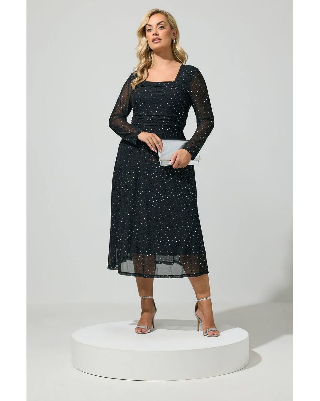Yours Black Sequin Mesh Maxi Dress