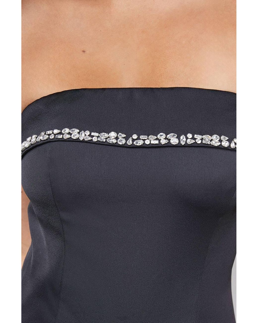 Warehouse Blue Gem Embellished Satin Bandeau Jumpsuit