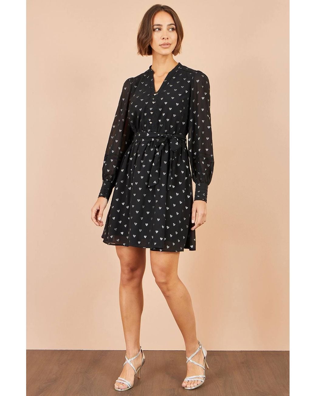 Yumi' Black Heart Print Mini Dress