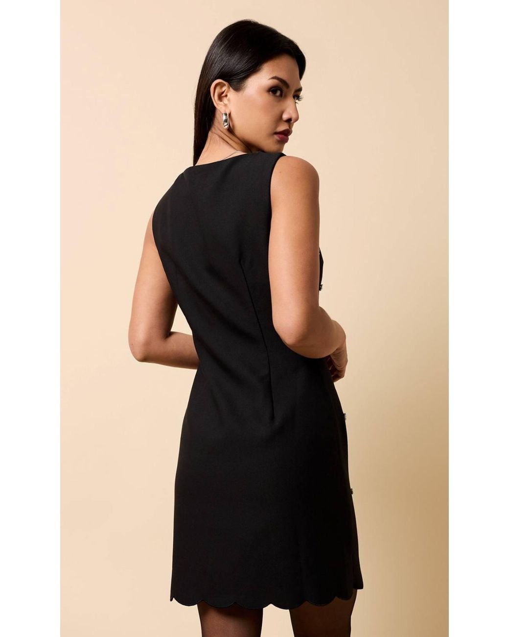 Little Mistress Natural Embelished Scallop Hem Mini Dress