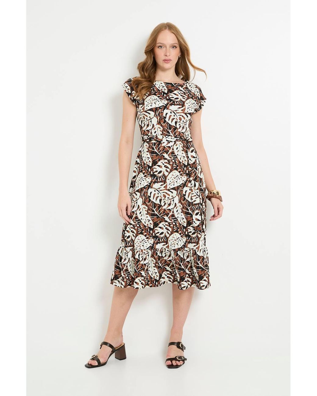 Wallis Natural Tropical Jersey Belted Midi Dress