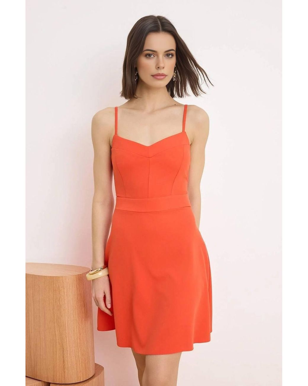 WOVCOR Orange Strappy Sweetheart Neck Mini A-Line Dress W/ Structured Fit