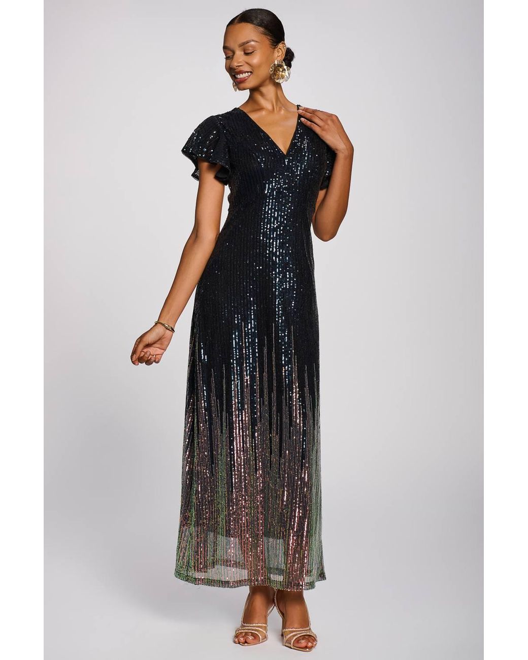 Jolie Moi Multicolor Placement Patterned Sequin Maxi Dress