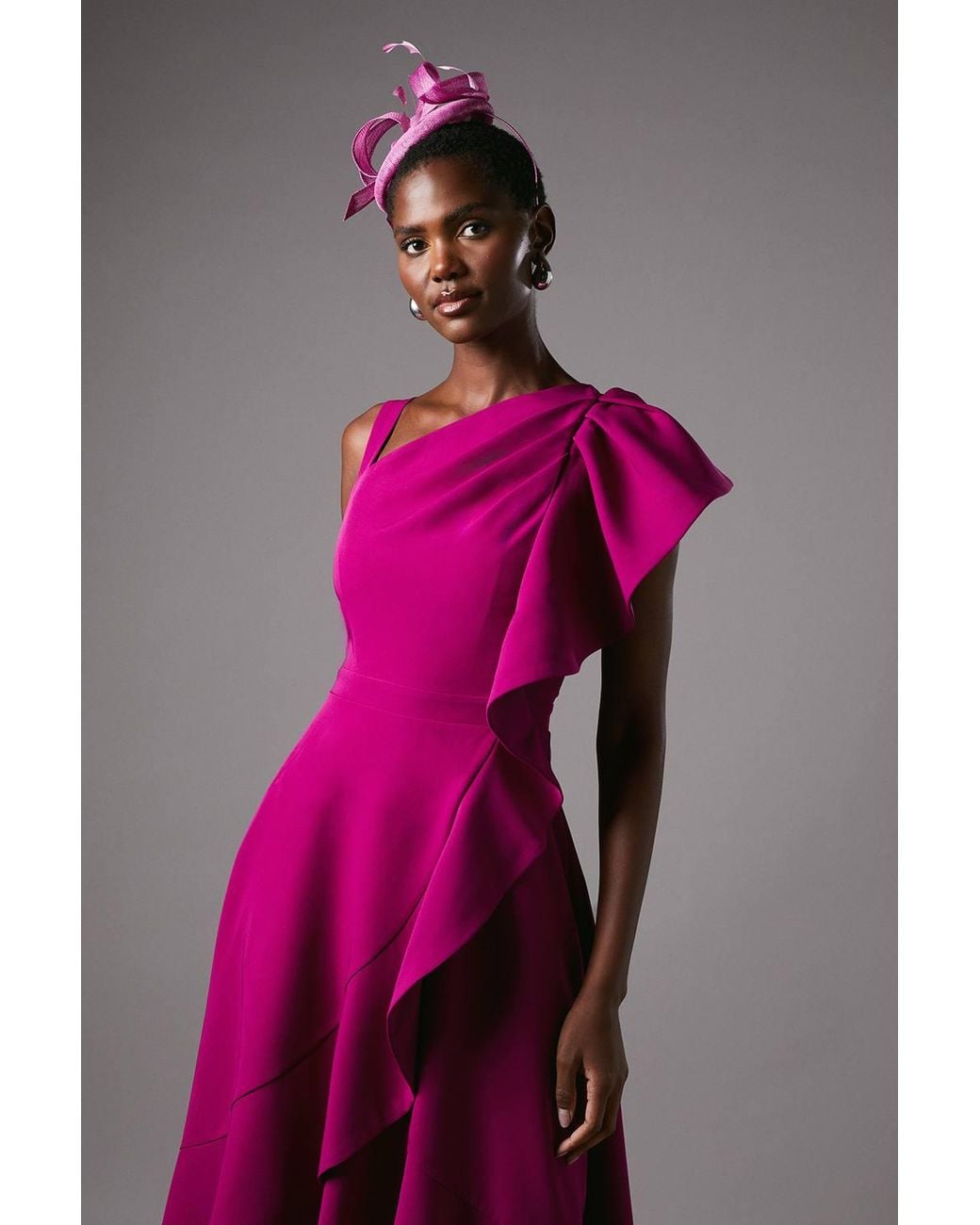 Coast Purple One Shoulder Crepe Ruffle Midi Dress