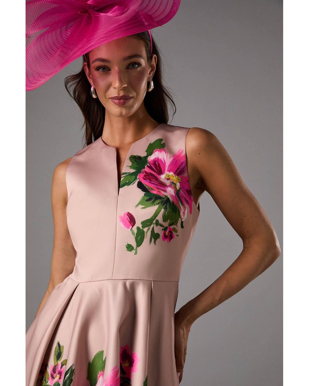 Coast Gray Notch Neck Placement Print Midi Dress