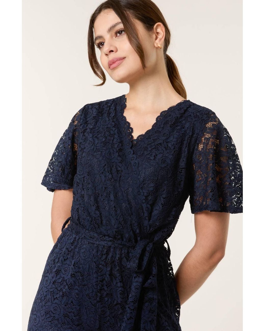 Blue Vanilla Blue Short Sleeve Belted V-Neck Jumpsuit