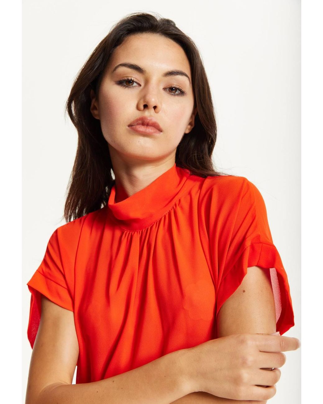 Liquorish Red High Neck Tie Back Top