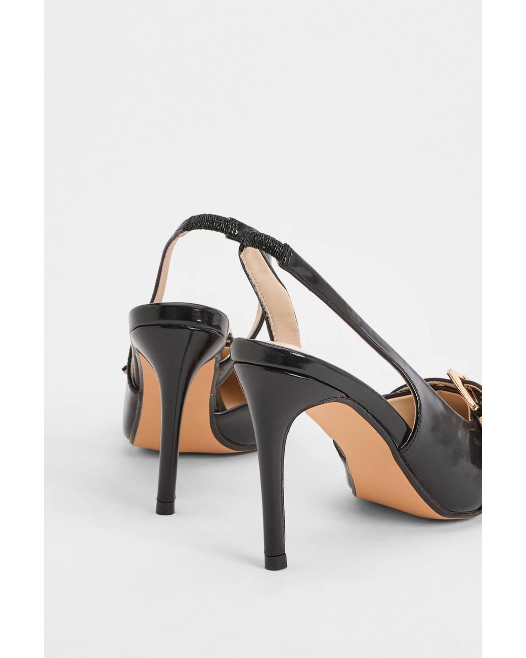 MissPap Black Faux Leather Double Strap Buckle Stiletto Heeled Court Shoes