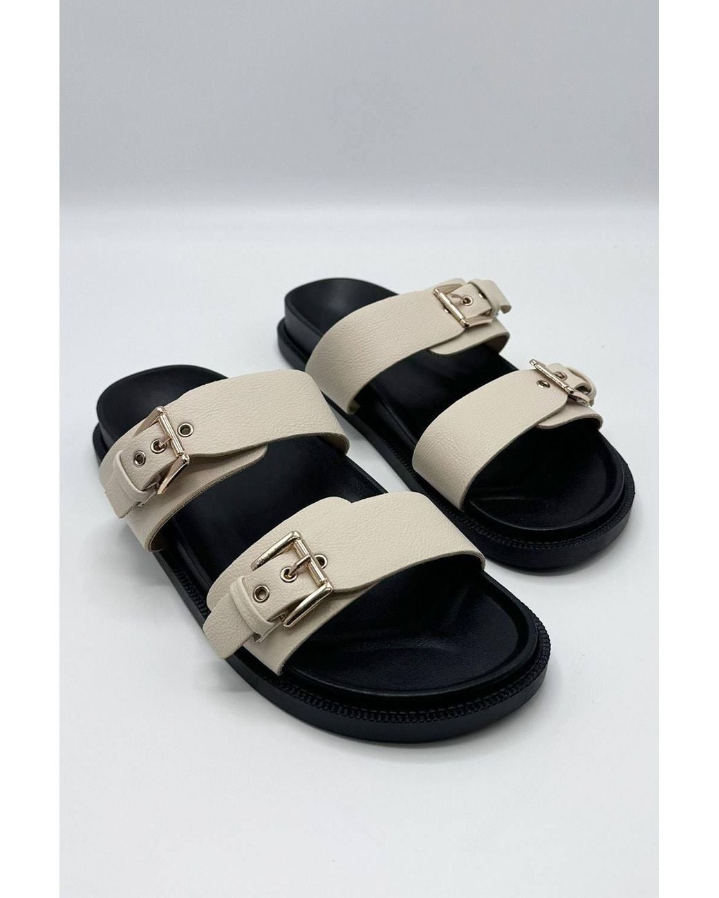 Miss Diva Gray Elise 2 Band Buckle Flat Slider