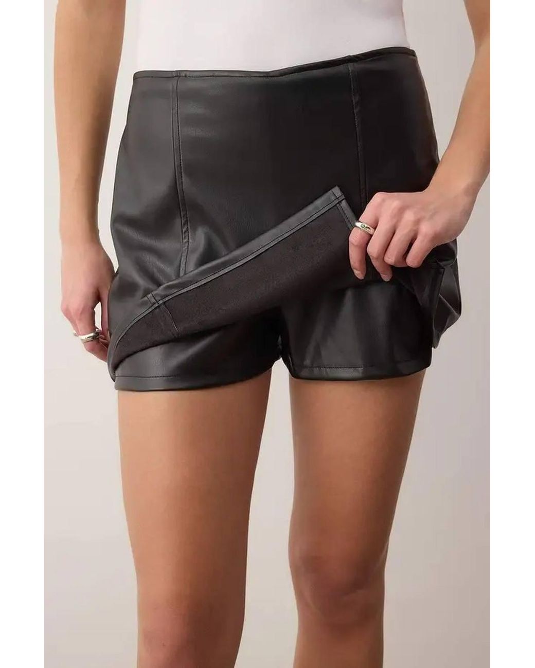 WOVCOR Black Faux Leather Mini Skirt W/ Built-In Shorts