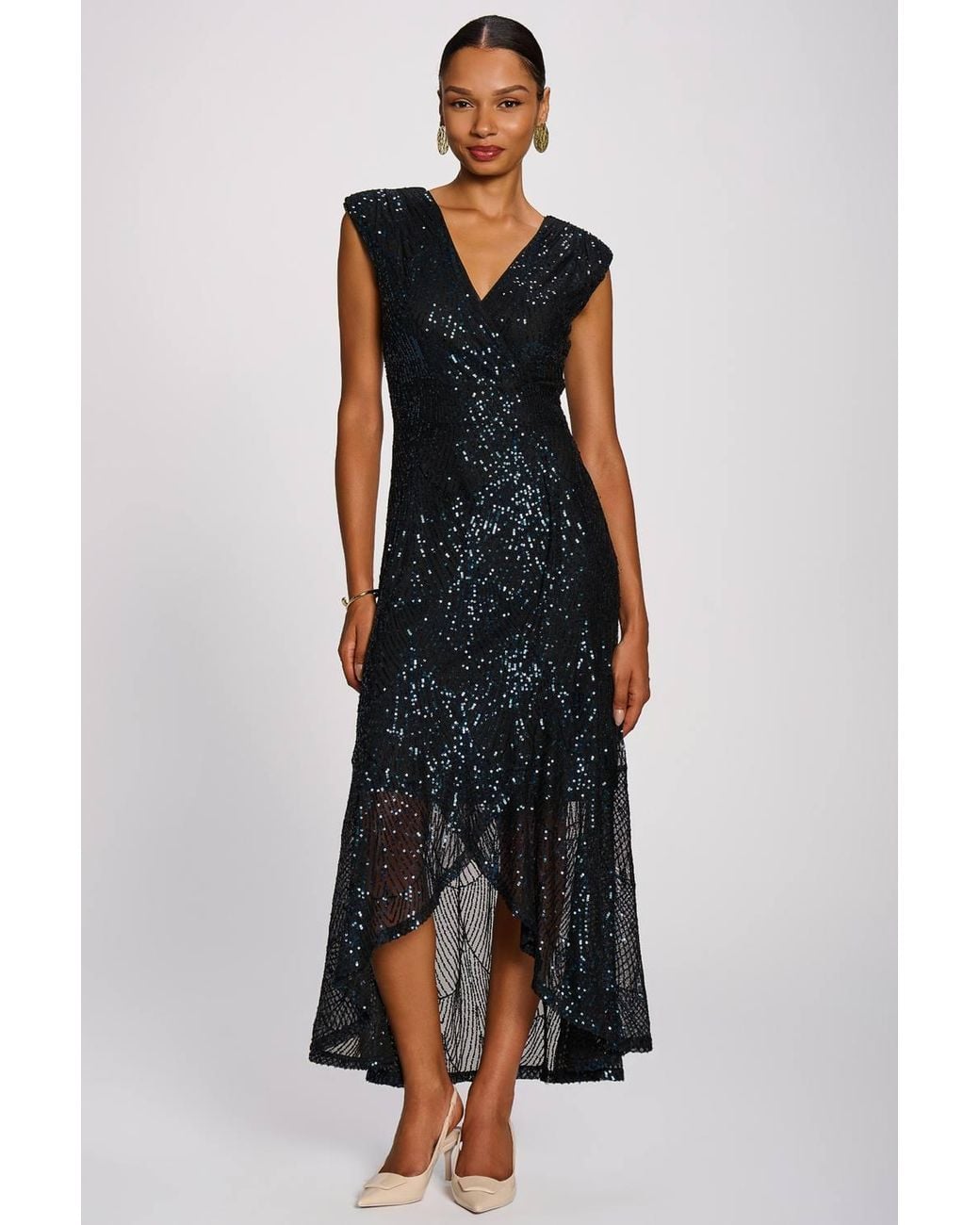 Jolie Moi Black Sequin V-Neck Maxi Dress