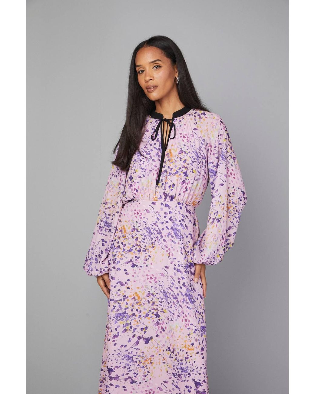 Wallis Pink Abstract Tie Neck Midi Dress
