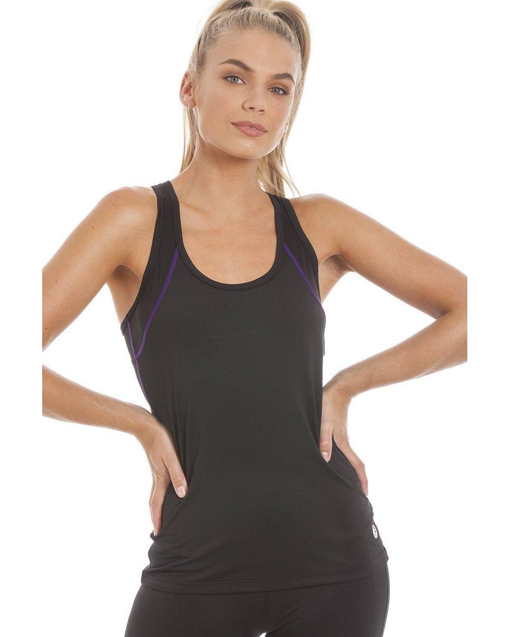 CAMILLE Black Stylish Lightweight Racer Back Sportswear Vest Top