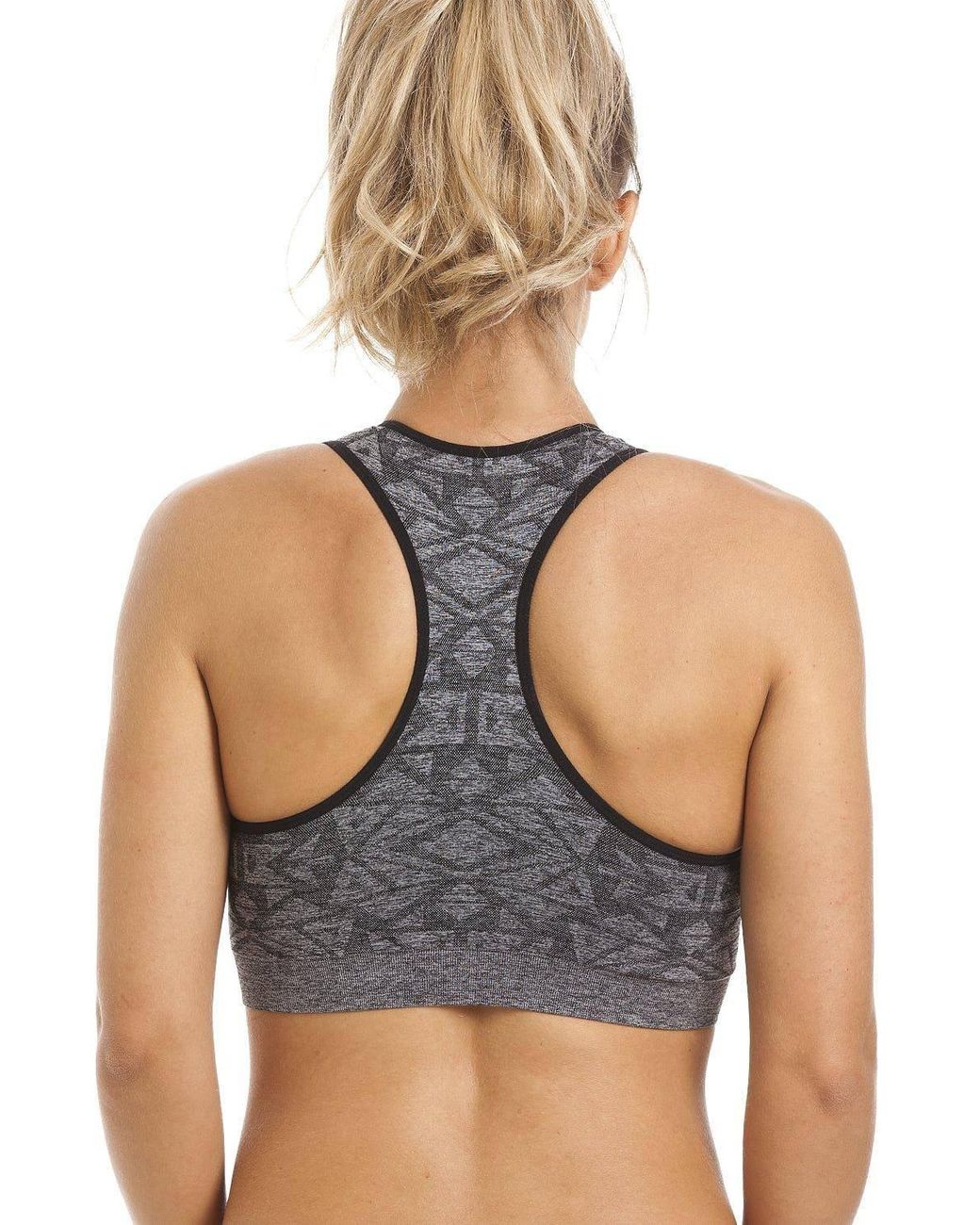 CAMILLE Gray Non Wired Seamfree Aztec Print Sports Bra