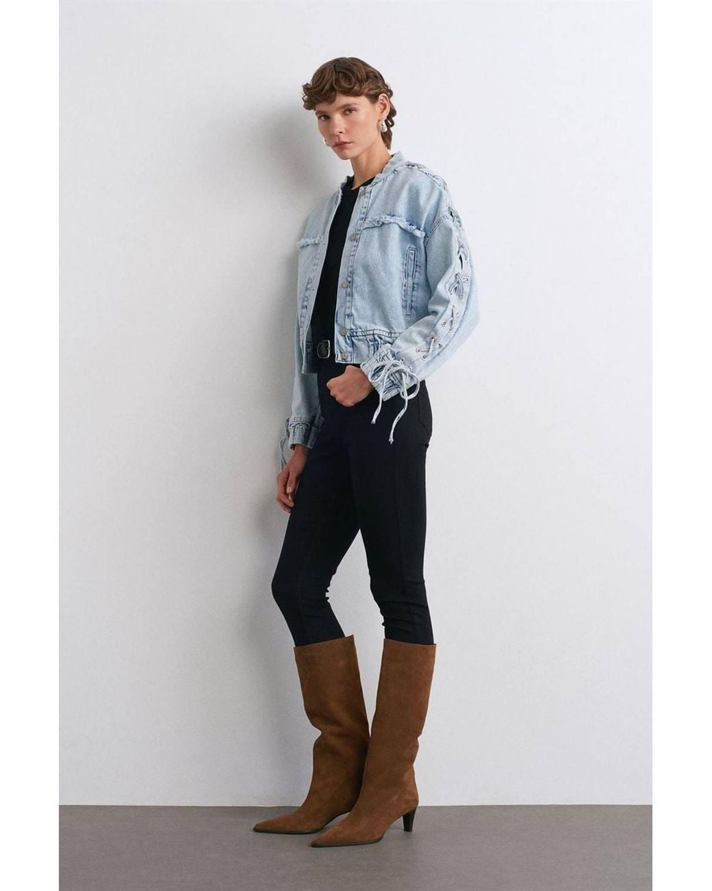 Dilvin Gray Cropped Denim Jacket W/ Shirt Collar