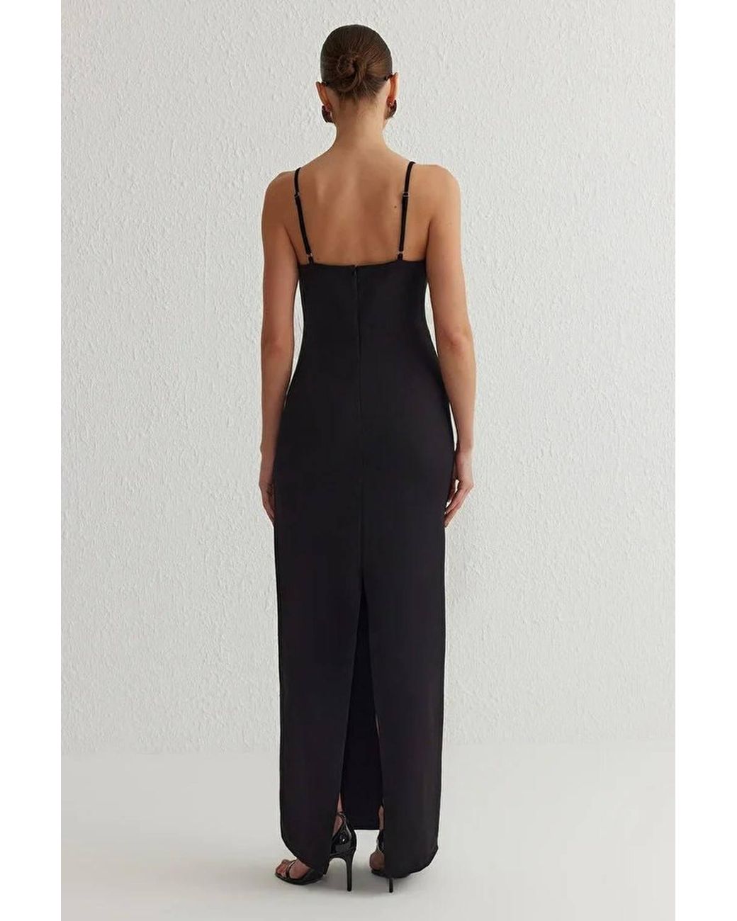 WOVCOR Black Embellished Cut Out Strappy Maxi Evening Dress